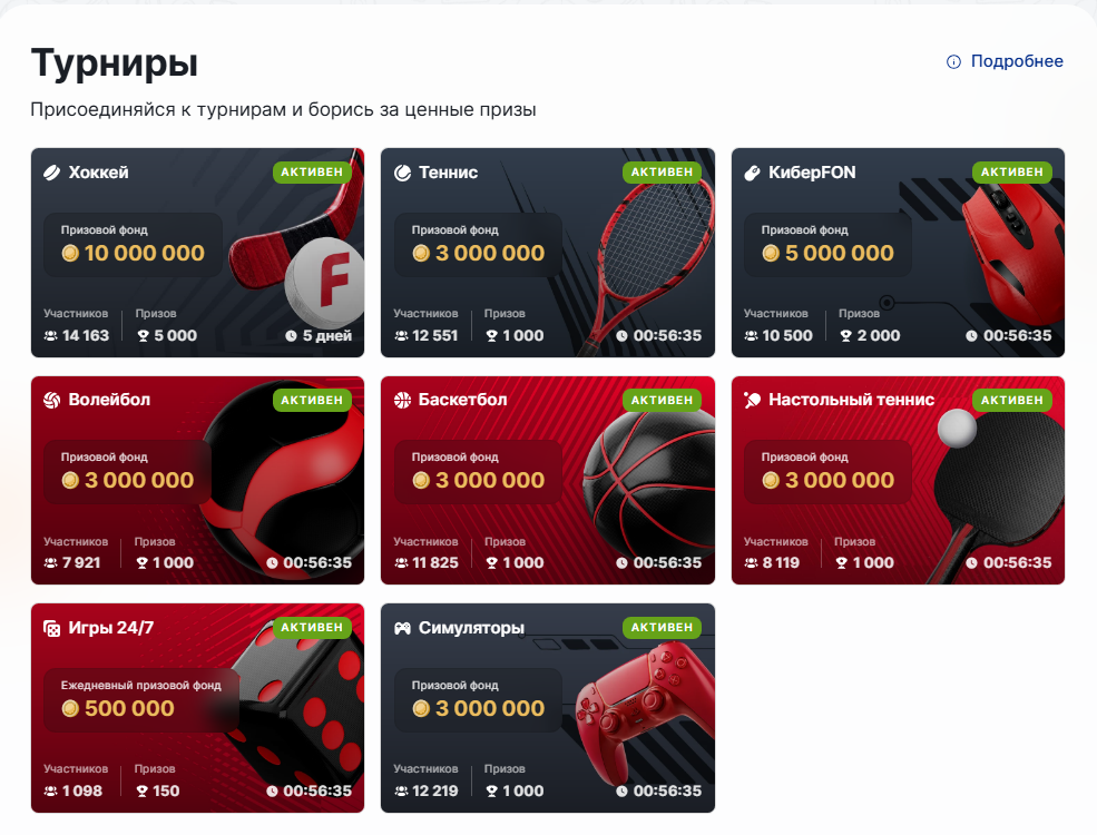 Бонусы за участие в турнирах Фонбет
