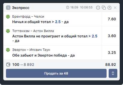 Экспресс из трех комбокотировок Фонбета