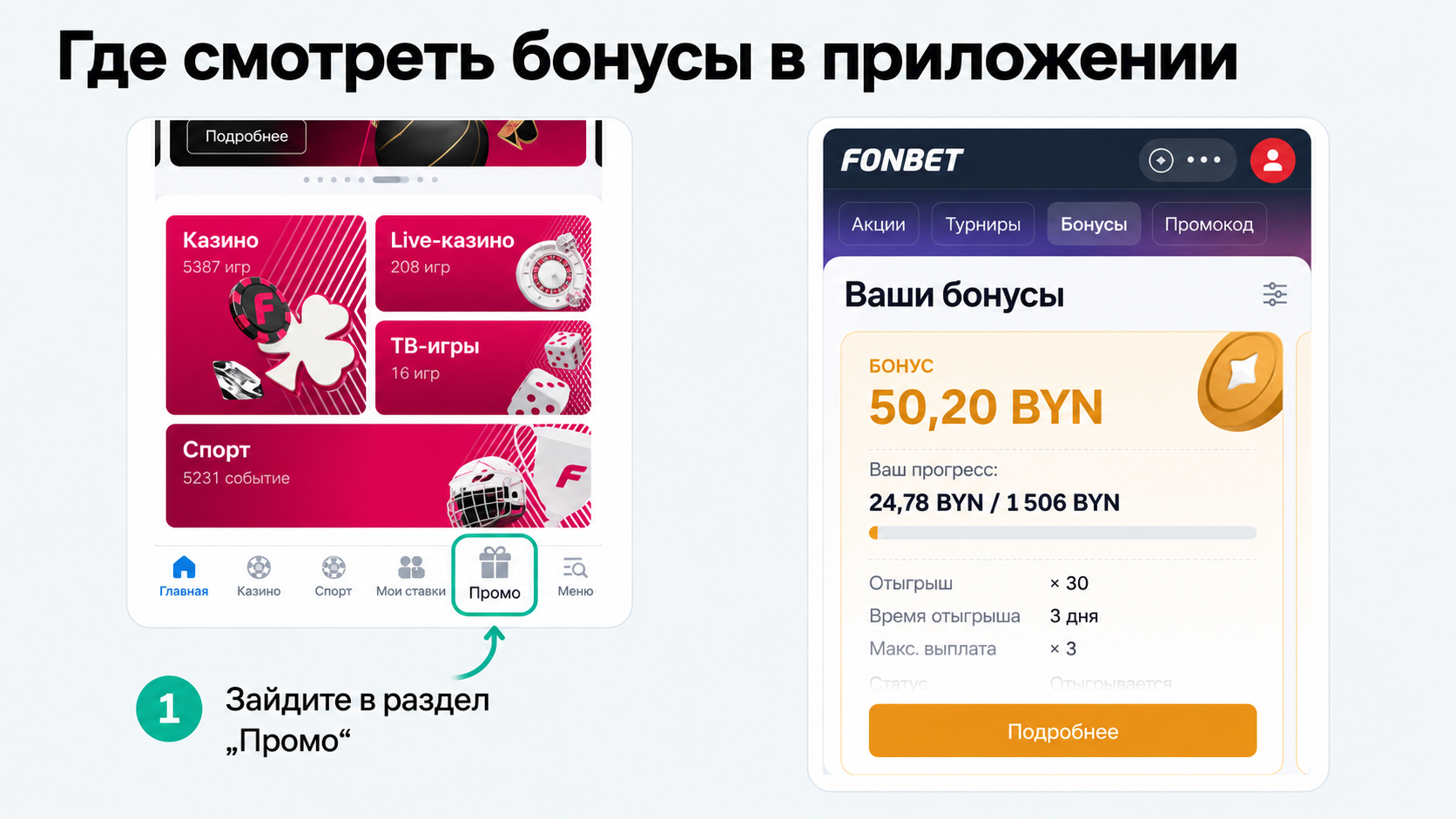 Промо и бонусы в приложении Фонбет
